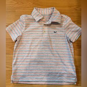 Vineyard Vines Boys’ Sankaty Striped Polo in White with Blue & Red Stripes